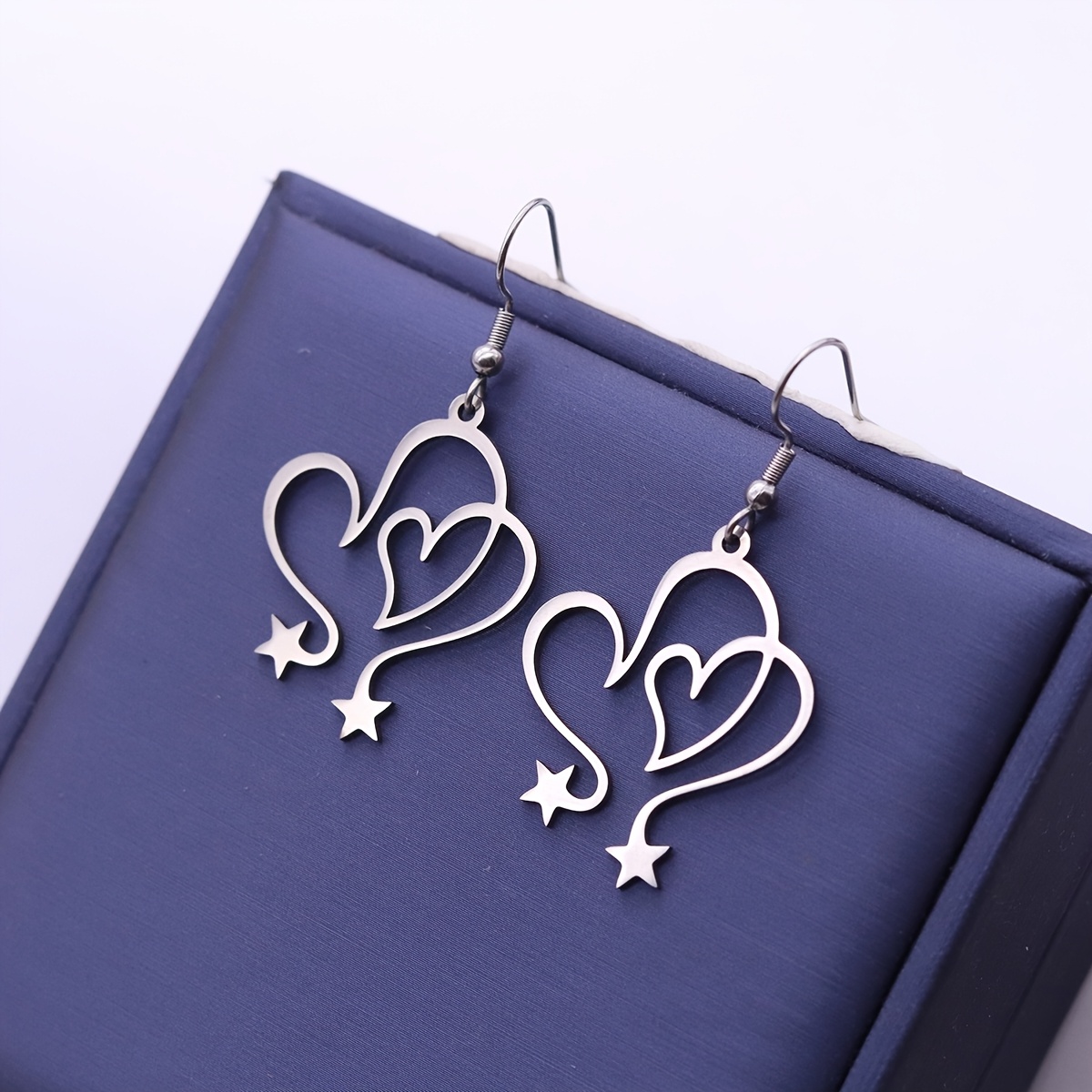 Intertwined Heart Star Dangle Earrings, Minimalist Love Design
