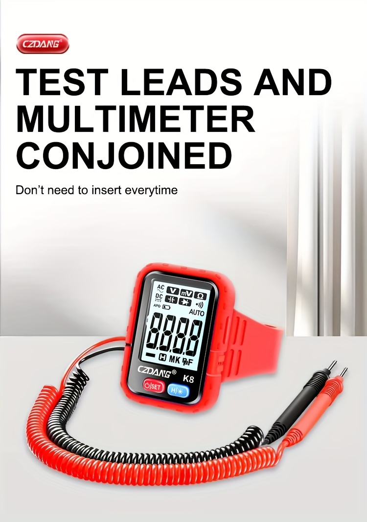 1 unidad CZDANG Multímetro Digital Tester de Muñeca - Mini Multímetro Portátil Wearable para DCV/ACV, Resistencia y Continuidad con Pantalla LCD, Recargable via USB, Diseño Compacto para Electricistas, DIY, Trabajo de Campo, Herramienta Electricista, Herramienta Moderna, Electrónicos Durables