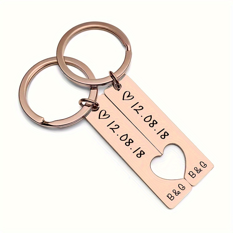 1 Pair Of Custom Engraved Durable And Stylish Stainless Steel Keychains, Personalized Hipster Style Couple Keychains With Date, Ideal Gift For Anniversary, Birthday, Father's Day Gift details 8