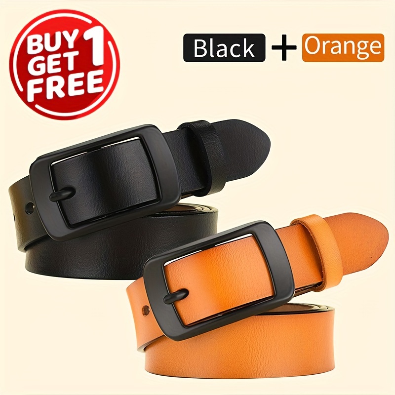 

2pcs/set Vintage Square Pin Buckle Belts Classic Solid Color Pu Leather Belt For Women Casual Jeans Pants Waistband