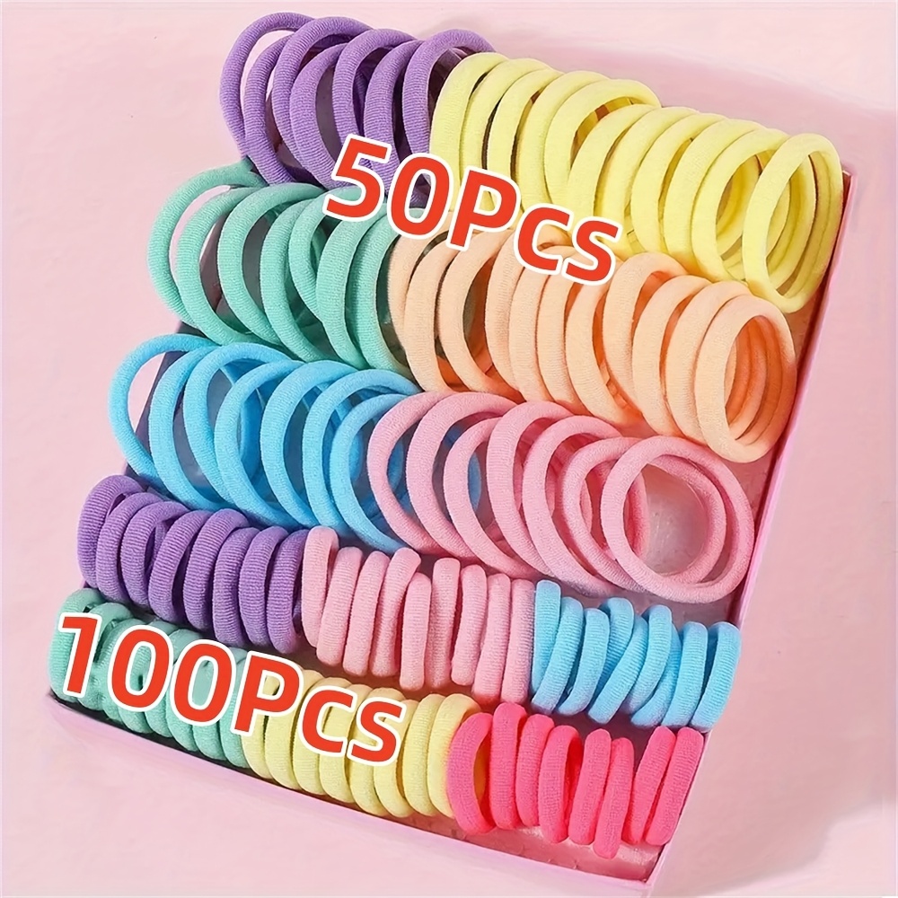 E-shop 150er Set Minimalistische Einfarbige Nylon Haargummis - Elastische Gummibänder, 100 Stück Kleine & 50 Stück Große Pferdeschwanzhalter, Stoff