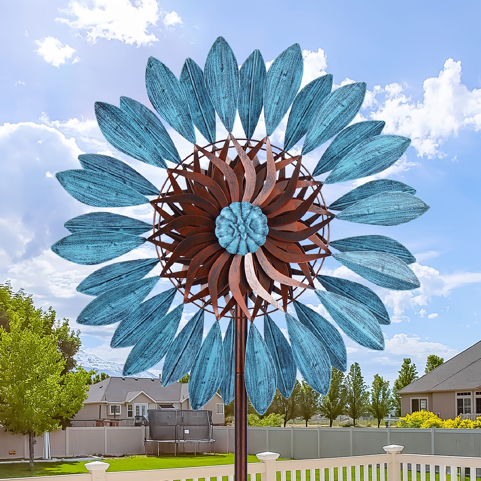 

Wind Spinners For Yard And Garden, Large Metal Windmill For Outdoor Yard Lawn Garden Decor, Double Windmill Sculptures With Metal Stake Yz-c013