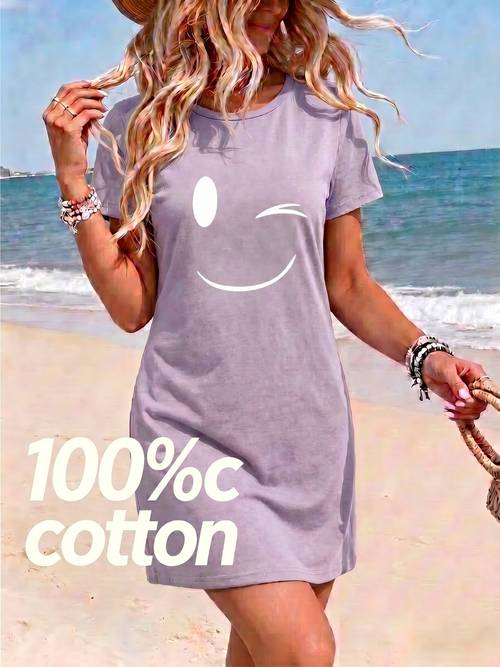 100 womens casual t shirt dress fashion print short sleeve crewneck nightgown loose fit loungewear summer beach dress