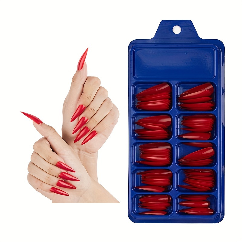 

120pcs Boxed Solid Color Full Cover Stiletto Press-on Nails, Matte Frosted False Nail Tips, Red & Multi-colored Manicure Patch Set