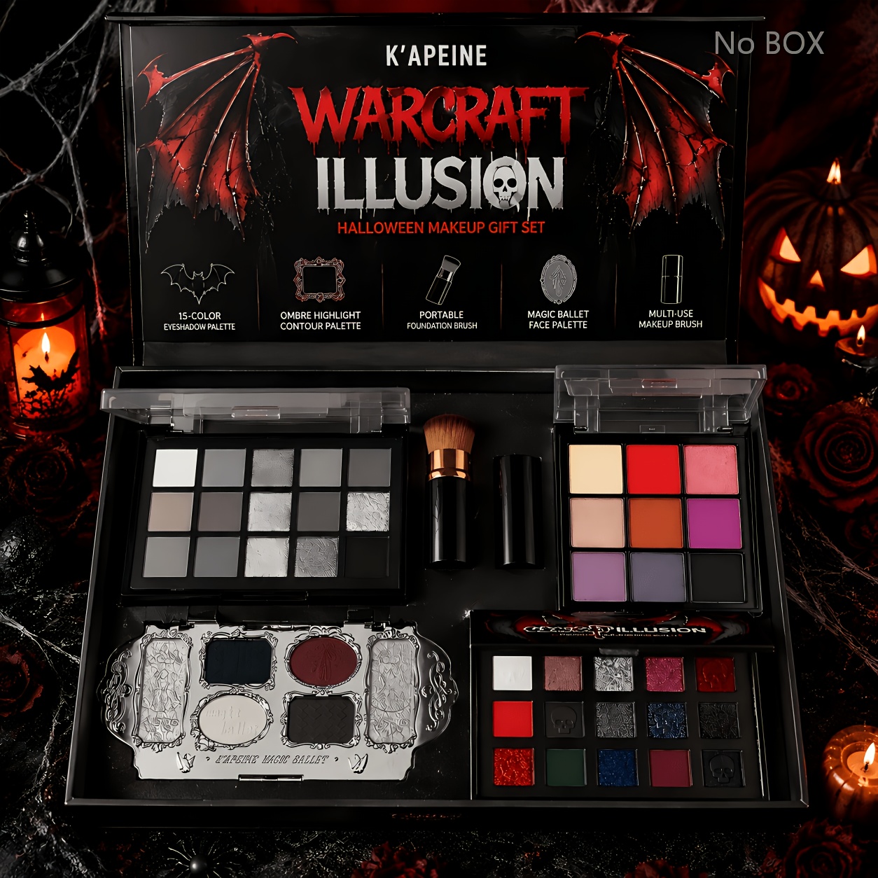 Image of 5pcs Halloween Makeup Set, Eyeshadow Palette Kit With Retractable Makeup Brush, Pigmented Shimmer Matte Eye Shadow Palette, Gothic Smoky Eye Makeup Kit For Women