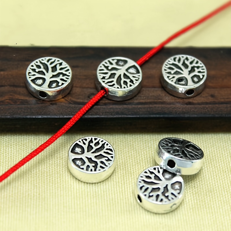 

10/20pcs Antique Silvery Tree Of Life Spacer Beads, Zinc Alloy Round Pendant For Making, 9mm Flat Beads For Bracelets, Necklaces, Earrings, Charms Accessories