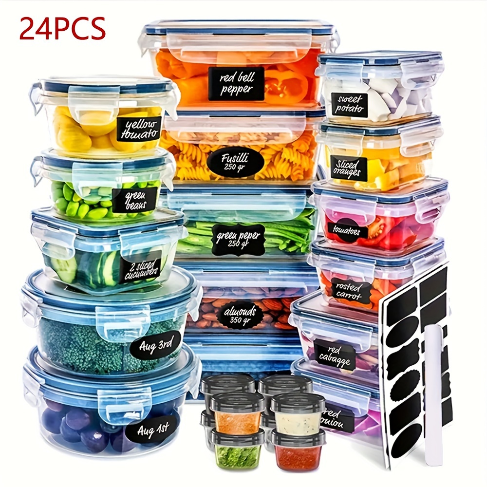 

24 Pcs Food Storage Container Set With Airtight - Bpa Free Plastic, Microwave Safe, Leak-proof, Reusable Meal Prep & Lunch Containers, Closure, Square Use Without Electricity