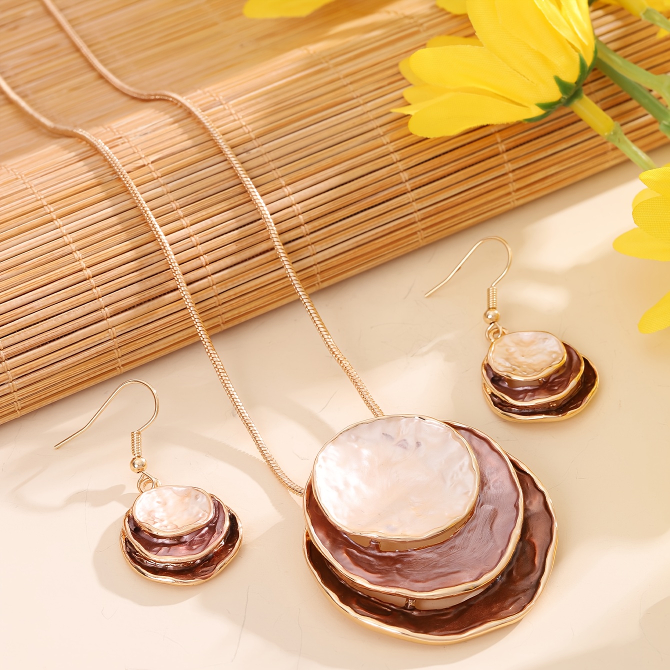 TEMU Set di gioielli boh矇mien a tre circolari in di smaltata, ed elegante per ragazze, regalo per feste di Natale, collana e orecchini, 1 set