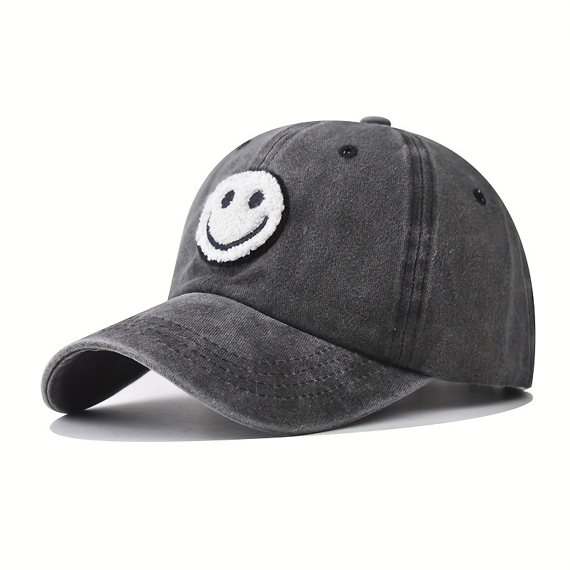 

1pc Unisex Baseball Cap With Smile Face Embroidered, Adjustable Peaked Hat, Ideal Choice For Leisure Time And Traveling