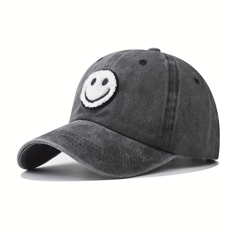 

1pc Casquette de baseball unisexe avec visage souriant brodé, chapeau à visière réglable, choix idéal pour les loisirs et les voyages