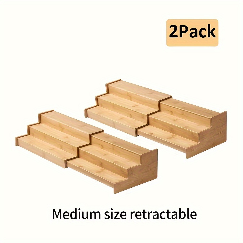 TEMU Bamboo Spice Organizer For An Expandable Kitchen Cabinet - -tier Ladder Shelf For Displaying Storage On Kitchen Cabinets Or Countertops