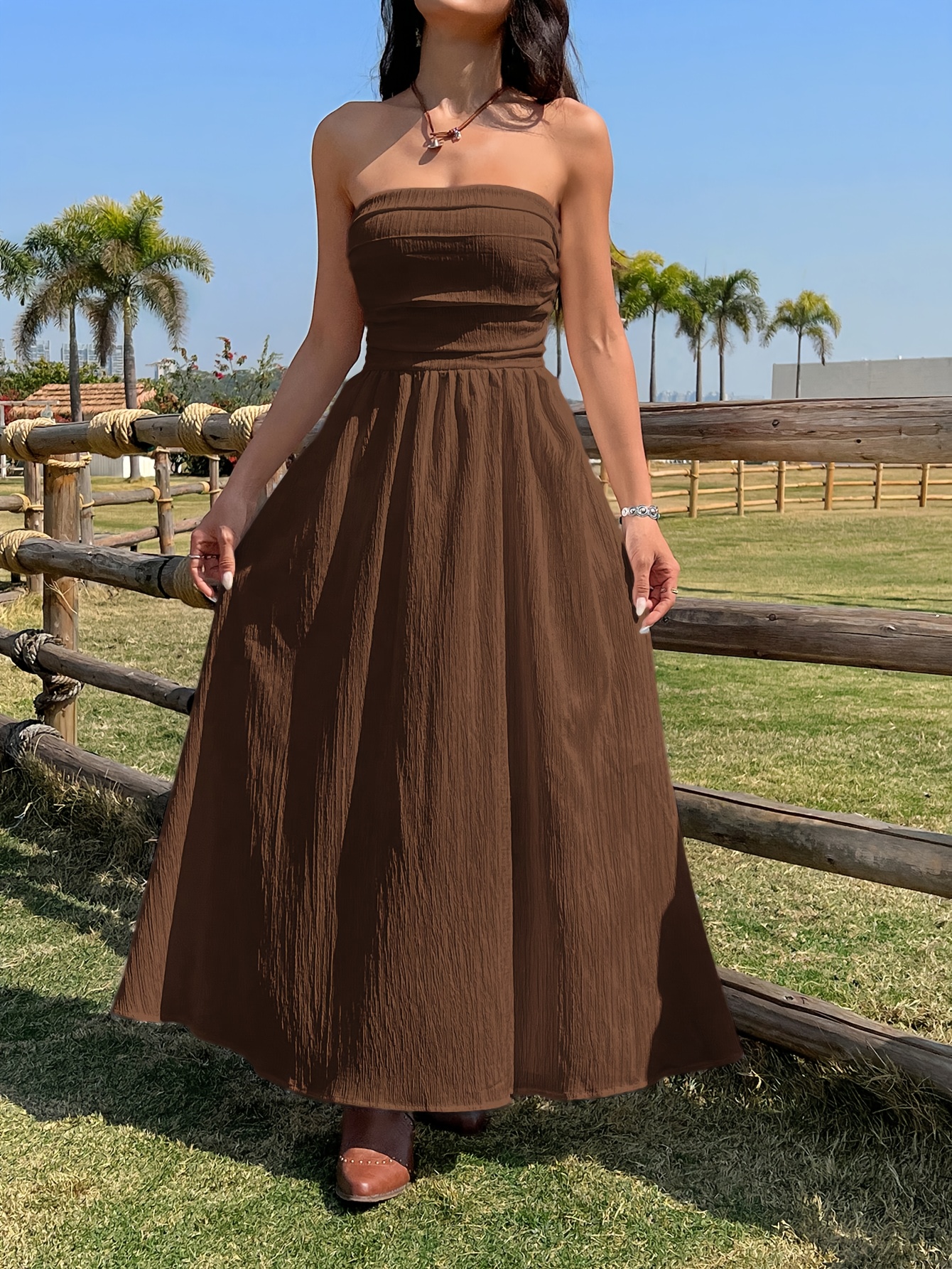 womens fashion strapless solid color casual dress