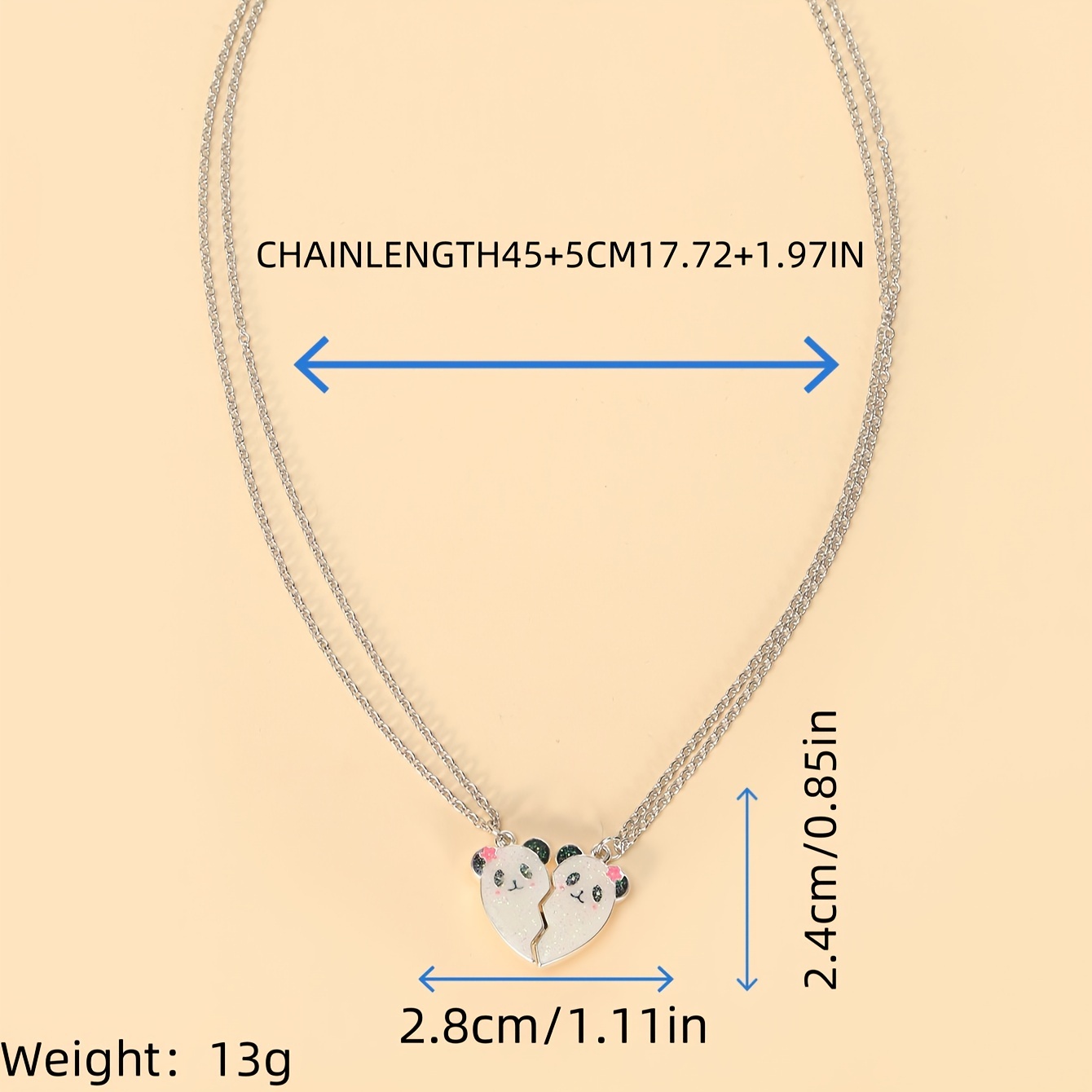 Magnetic Panda Sequin Necklace Set Best Friends White Cute - Temu
