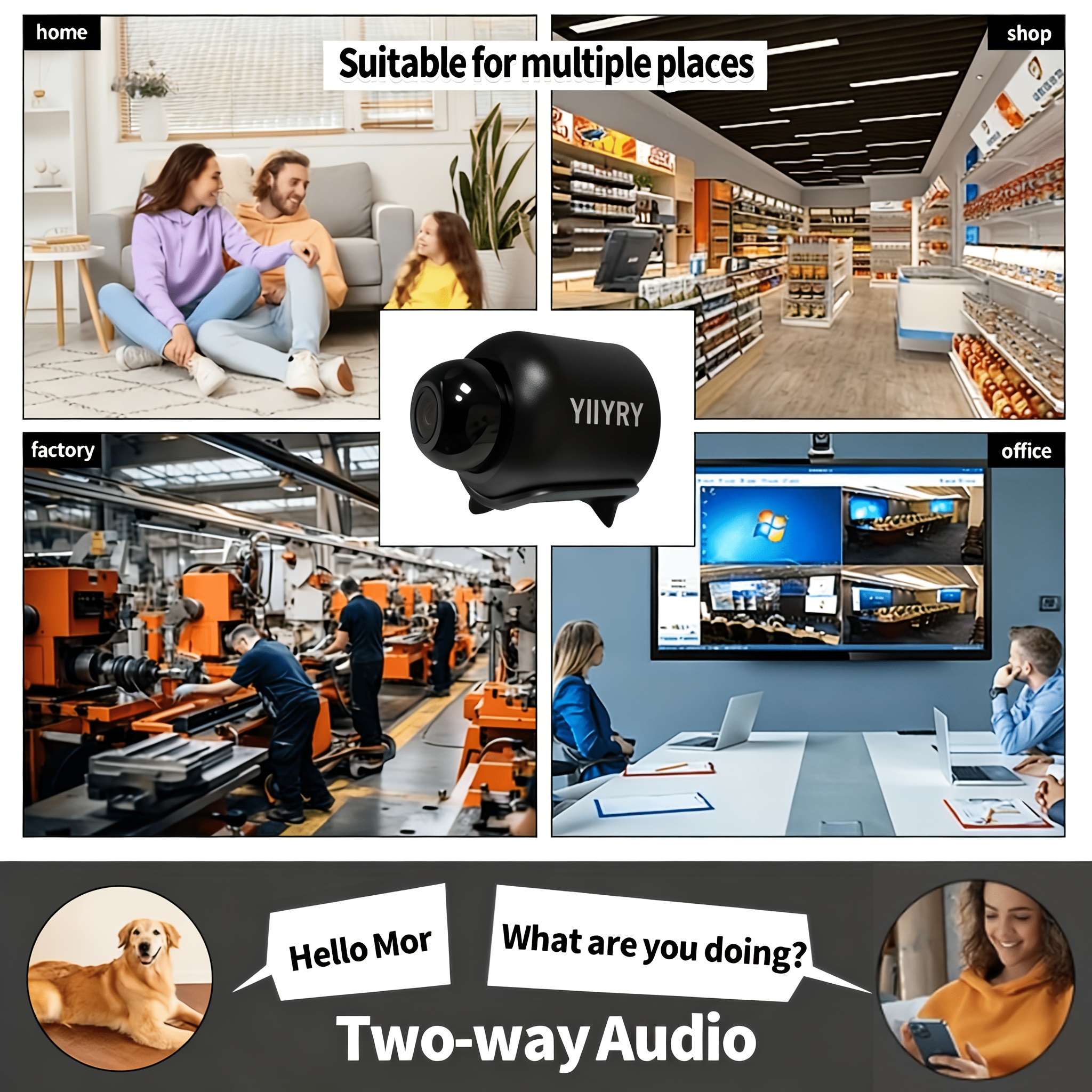 1pc black wifi surveillance camera wide angle monitoring no sd card included charger  
