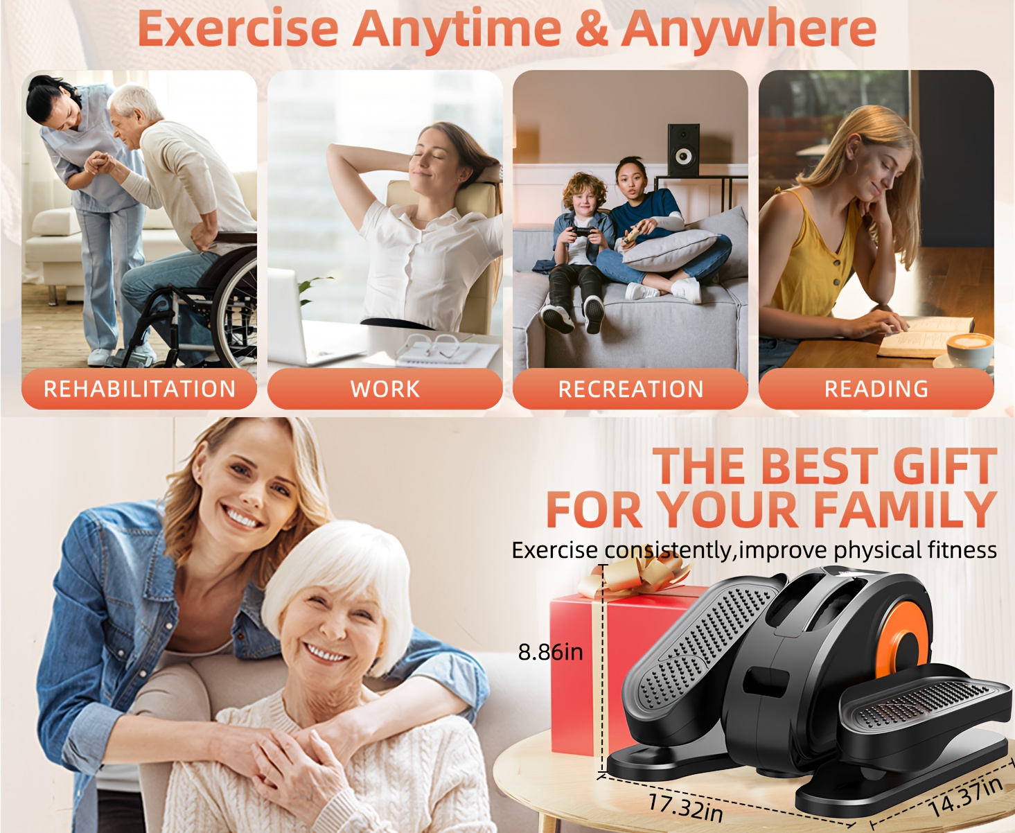 Compact Under Desk Elliptical Machine for Seniors, Quiet & Portable Electric Seated Pedal Exerciser with Remote Control, 12 Adjustable Speeds, Space-Saving Design - Perfect for Low-Impact Workouts at Home Or Office, Elliptical Exercise Machine for Home