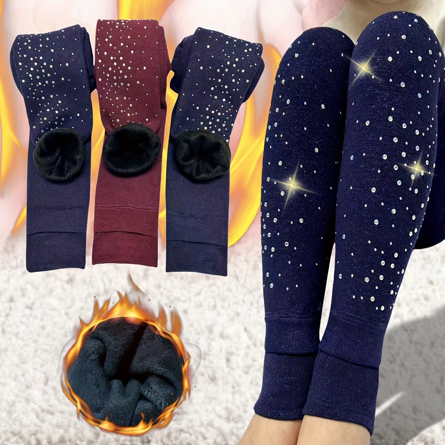 1/2 stuks Winter Meisjes Verjaardags- en Feestcadeaus, Damesleggings met Diamanten Bevestiging, Hoogelastische Broeken, Dik Geïsoleerde En Koudbestendige Jongerenbroeken, Dromerig en Mooi, Zacht en Casual