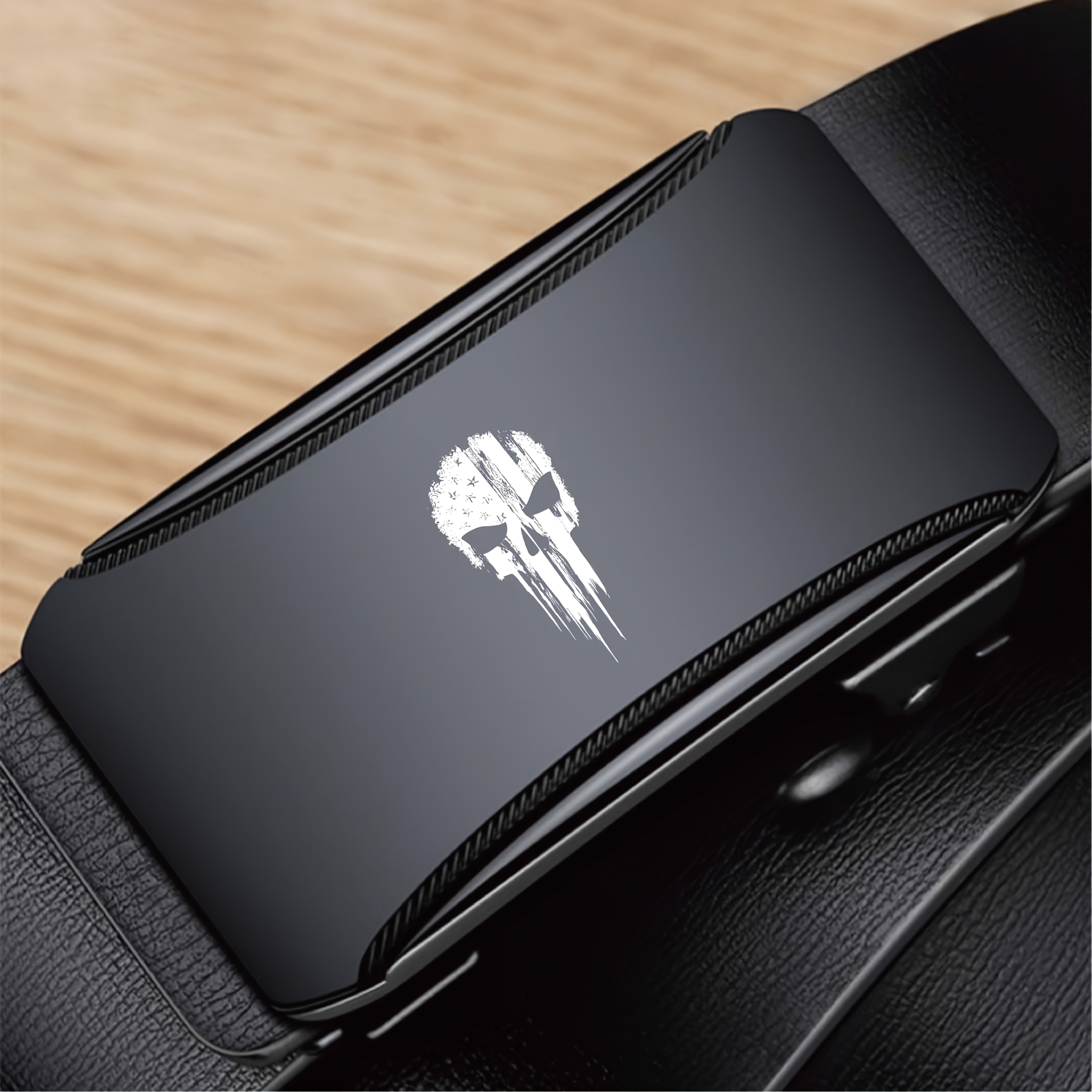 Men's Business Belt With Skull Pattern, Designed With Slightly Elastic Pu Material That Pinch The Waist During Long Sitting, Featuring An Automatic For , Making Business Trips More Comfortable