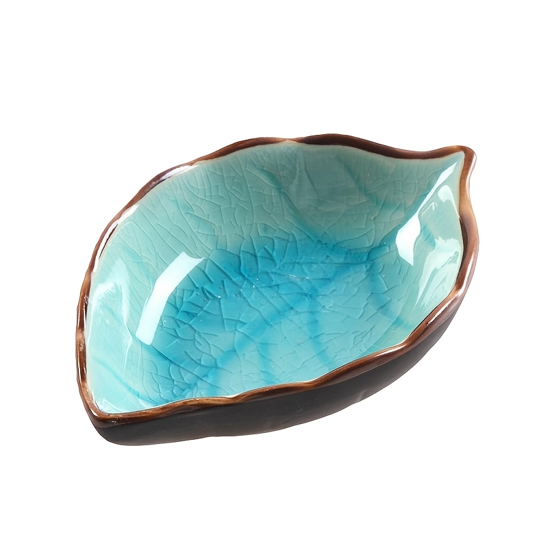 Image of Leaf Ceramic Small Dish - Kitchen Condiment Plate, Ice Crackle Glaze Sauce Bowl For Vinegar & Seasoning, Food Storage Container, Steak Sauce Dish, Bowl, Fruit Platter, Snack Plate, Restaurant &