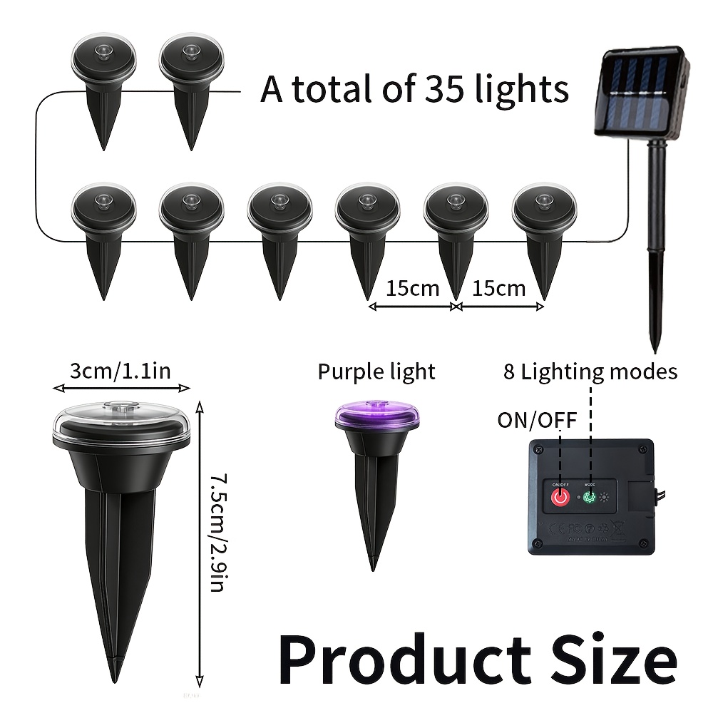 TEMU 35 Led Solar Powered Outdoor Lawn Lights Ip54 Dustproof Landscape Path Lights Garden Stake Lamp, Halloween & Christmas Decorative Lights, For
