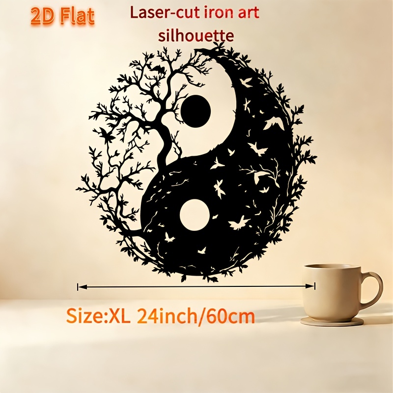 TEMU 2d Flat, 1pc Yin Yang Tree Metal Wall Sculpture - Yin /yang Balance Symbol, Rust-resistant Iron Zen Wall Suitable For Living Room,, Fence Decor,