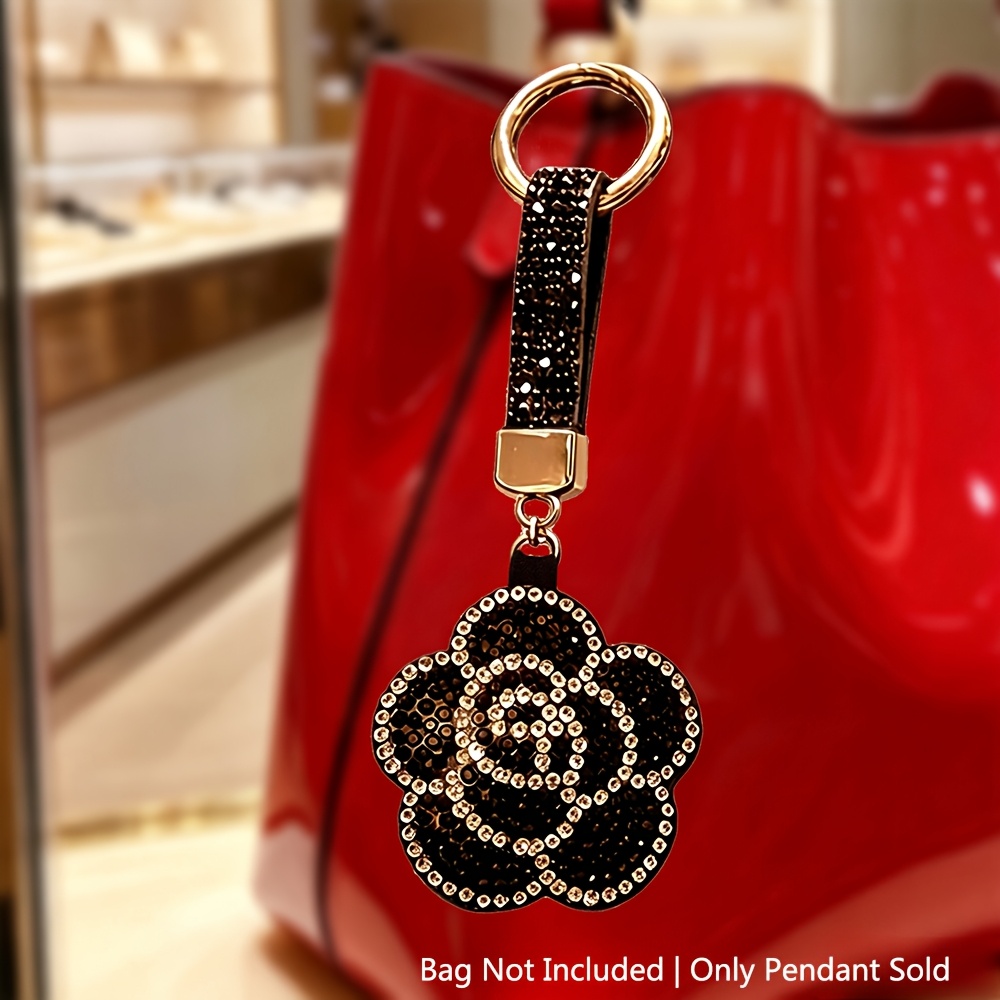 TEMU 1pc Light -drill Camellia Pendant, High-end Inlaid Rhinestone Bag Charm, Exquisite Women's Keychain, Versatile Decorative Pendant. Bag Not