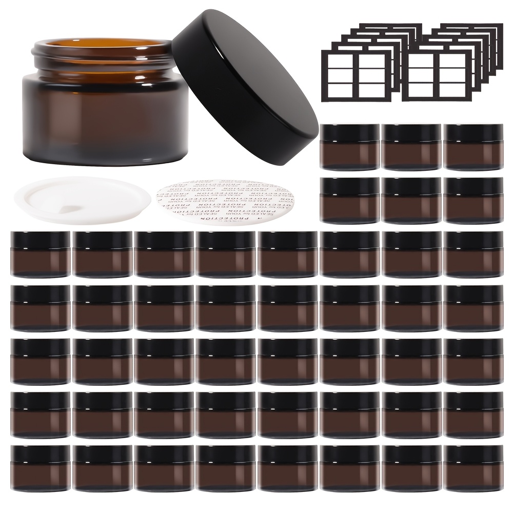46pcs 1oz Amber Glass Cream Jars, 30ml Empty Refillable Cosmetic Containers, Suitable For Samples, Eye Cream, Lotion, Lipstick, Perfumes