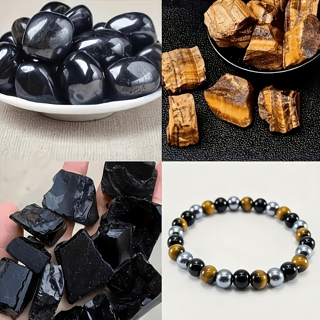 Three Types of Stones Bracelet: Tiger's Eye, Obsidian, Black Stone