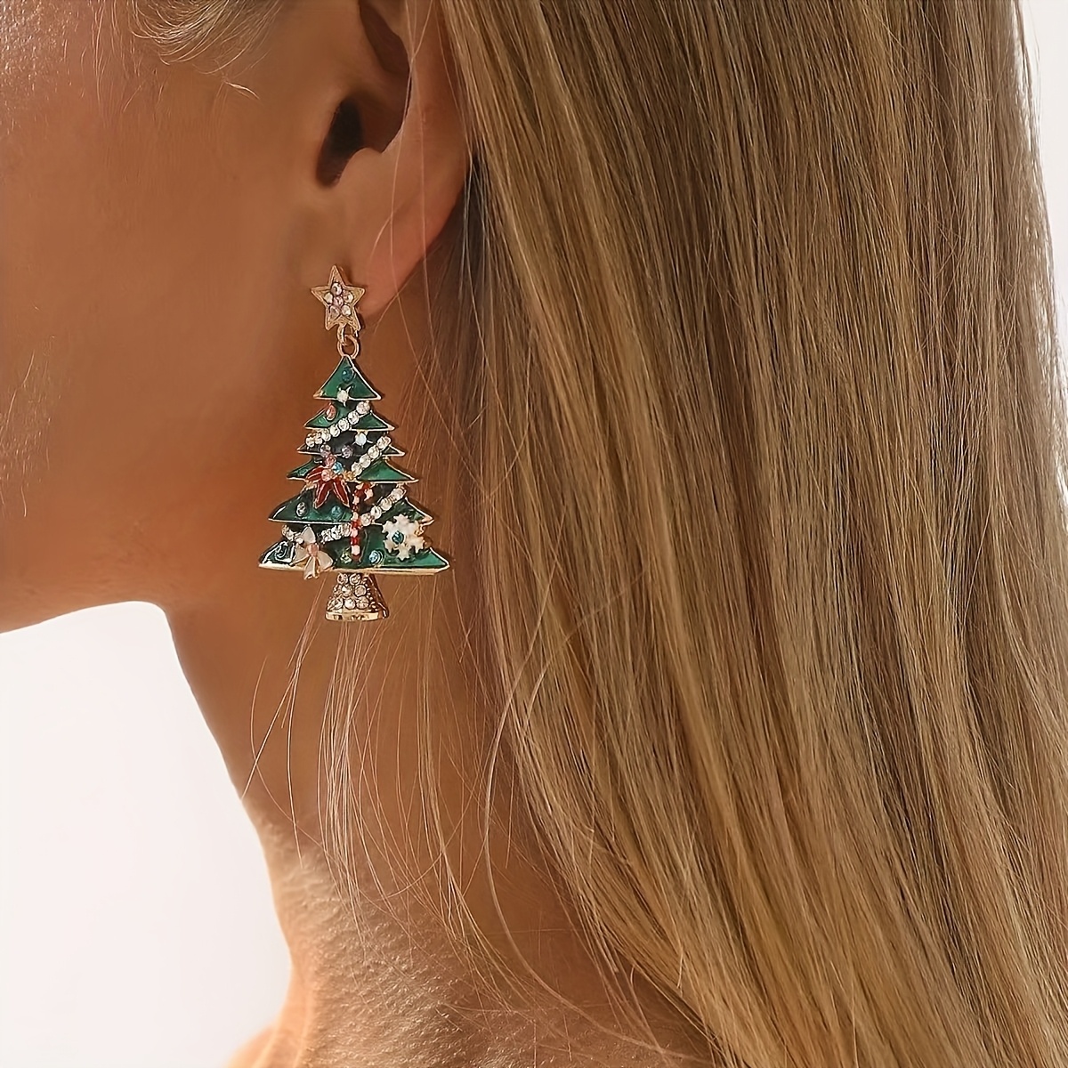 Women's Blingbling Enamel Christmas Tree Dangle Earrings