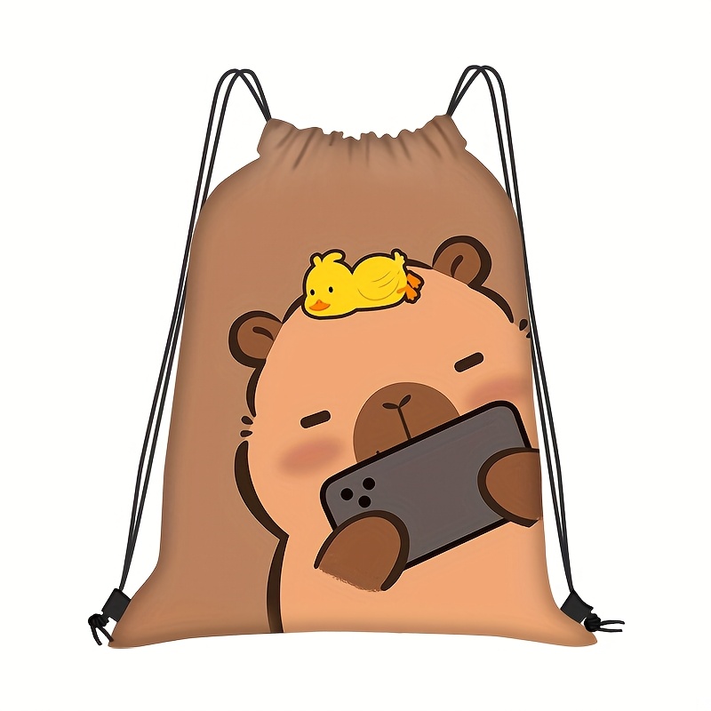 Image of 1pc Capybara Phone Pattern Bundle Backpack, Christmas Party Gift Bag, Multifunctional Durable Backpack Fitness Drawstring Bag