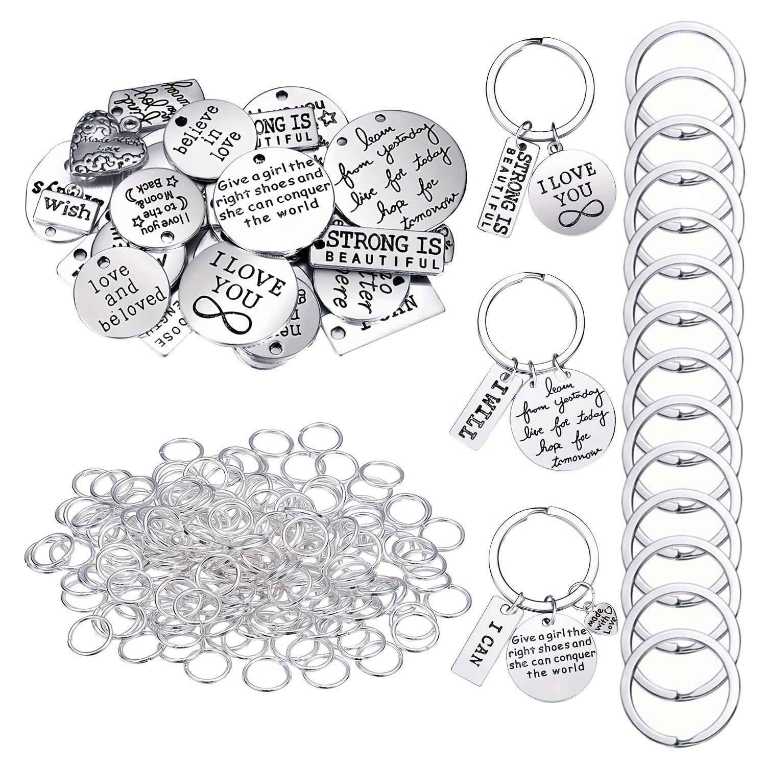 

259pcs Deluxe Making Kit - Inspirational Keychain Charms, Open Jump Rings & Connectors For Necklaces, Bracelets - Zinc Alloy Craft Supplies