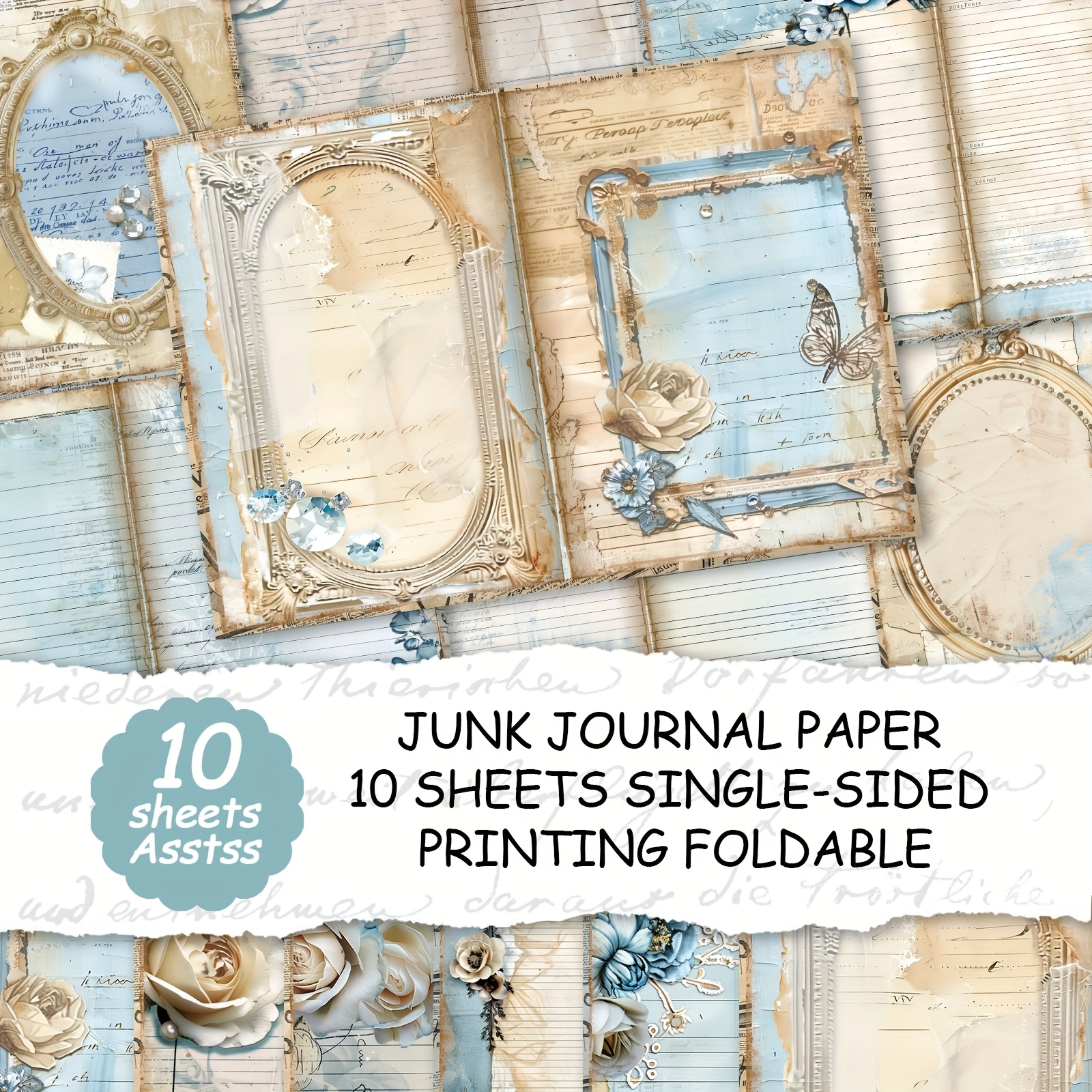 E-shop 10 Blätter A4 blaue Buchseiten-Stil -Cover, Altpapier-Tagebuchpapier, handgemachtes Altpapier-Tagebuch dekoratives Bastelpapier, Bastelbedarf,