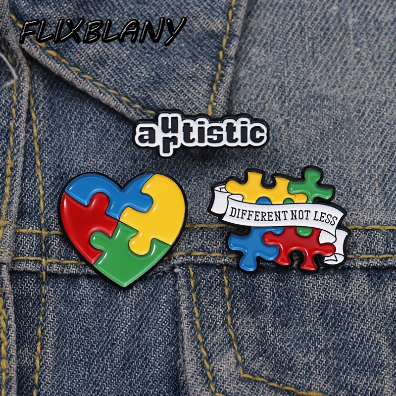 

1-3pcs Flixblany Zinc Alloy Enamel Brooch Pins, Autistic Rainbow Puzzle & Diverse Not Less Themed, Synthetic Stone, Metal