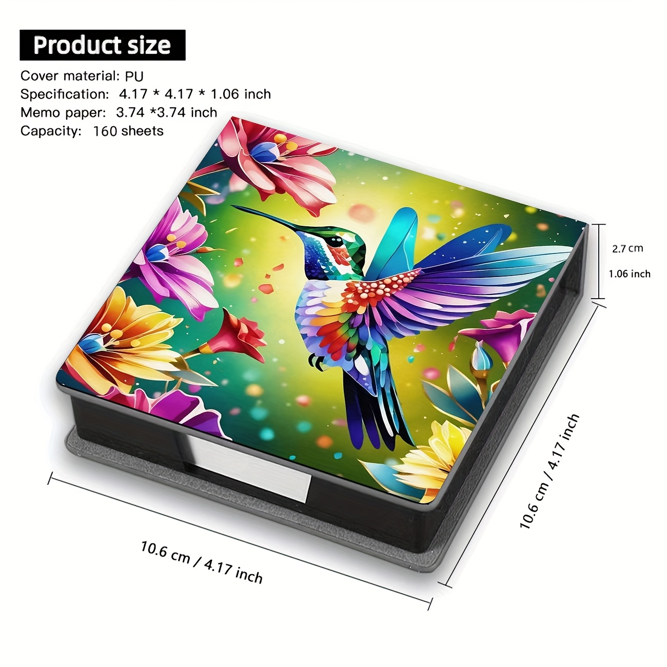 TEMU 1pc Vibrant Hummingbird & Floral Wooden With 160 Sheets - Colorful Pua Cover, Ideal For Office & Home Notes, Perfect Gift For Holidays,