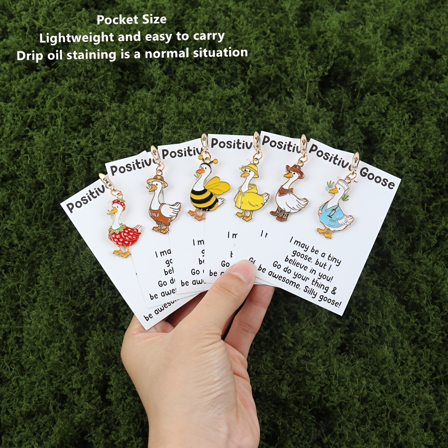 TEMU 2d 6pcs Fun Bee, Cowboy, Nurse, Country And Strawberry Goose Keychain Set With Mood-boosting Support Messages - Cute Goose-shaped Pendant For