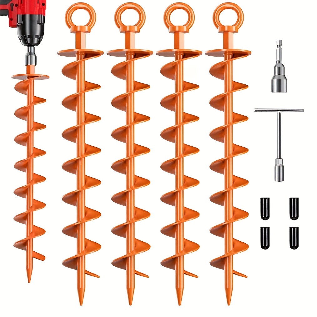 15 inch heavy duty spiral earth   suitable for tents trampolines outdoor stakes garden posts and safety  ing orange