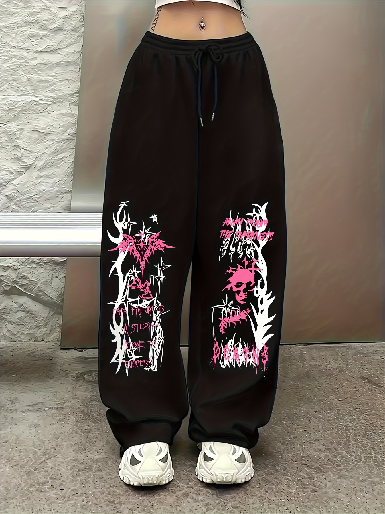 womens casual wide leg hip hop streetwear pants black Temu