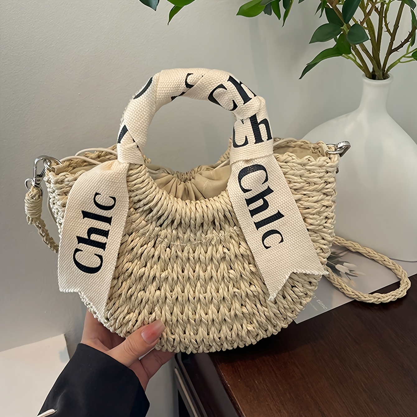 

1pc Fashionable Women's Handbag, Crossbody Bag, Shoulder Bag, Straw Woven Beach Bag, Suitable For Shopping Dating, Party, Work Commuting