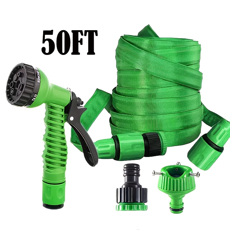 TEMU 50/100ft Heavy-duty Garden Hose, With 7-function Nozzle, Anti- Flexible Design, 3/4 Inch Connector With Double-layer , Suitable For Lawns,