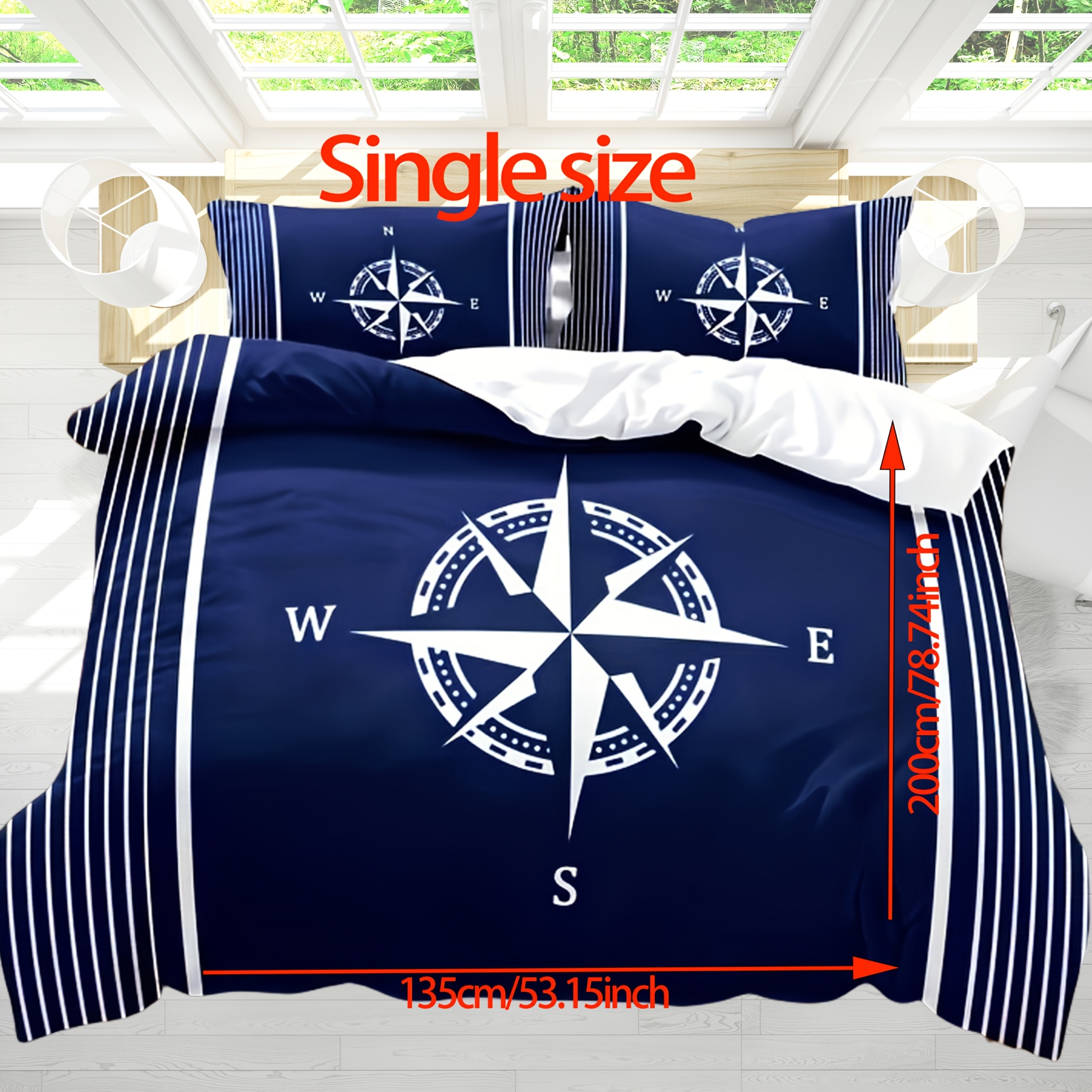 Image of 2/3pcs 3d Hd Digital Polyester Brushed Duvet Cover Set, Nautical Theme Compass Boat Anchor Duvet Cover For Bedroom (1 Duvet Cover + 1/2 Pillowcase, Pillow Core Not Included Duvet Core Not Included)