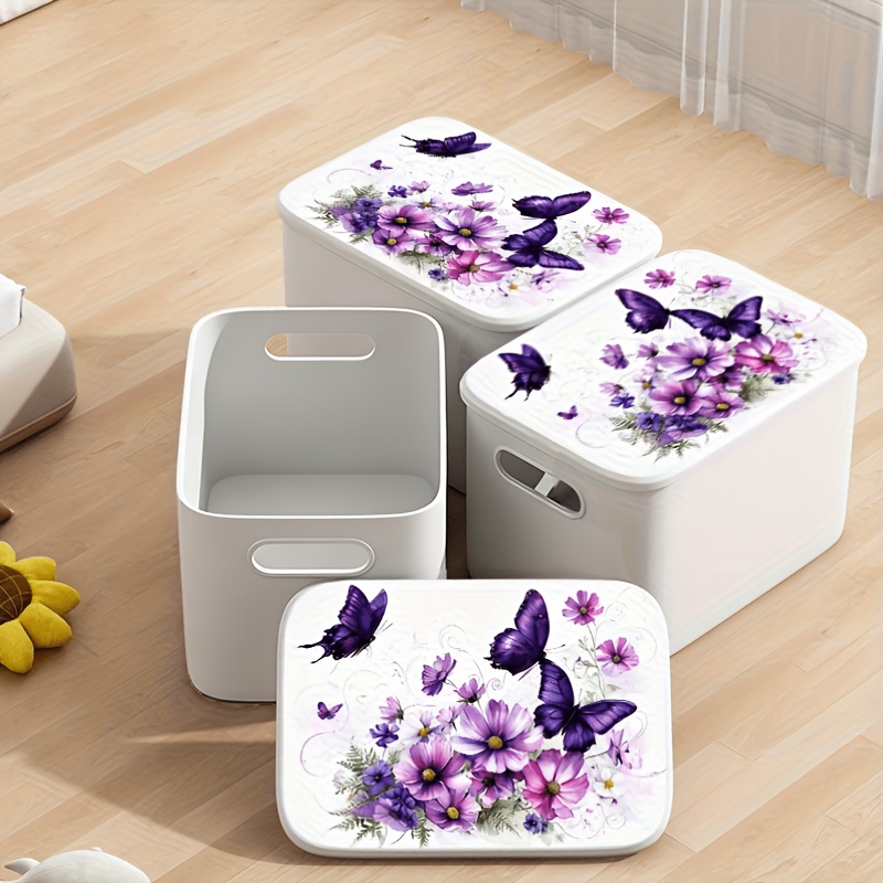 Image of 2d Flat Printing 3pcs White Storage Box, Dustproof With Lid - For Storing Desktops, Shelves And Wardrobes, Suitable For Storing Cosmetics, Stationery, Medicines, Needles And Threads, And Souvenirs