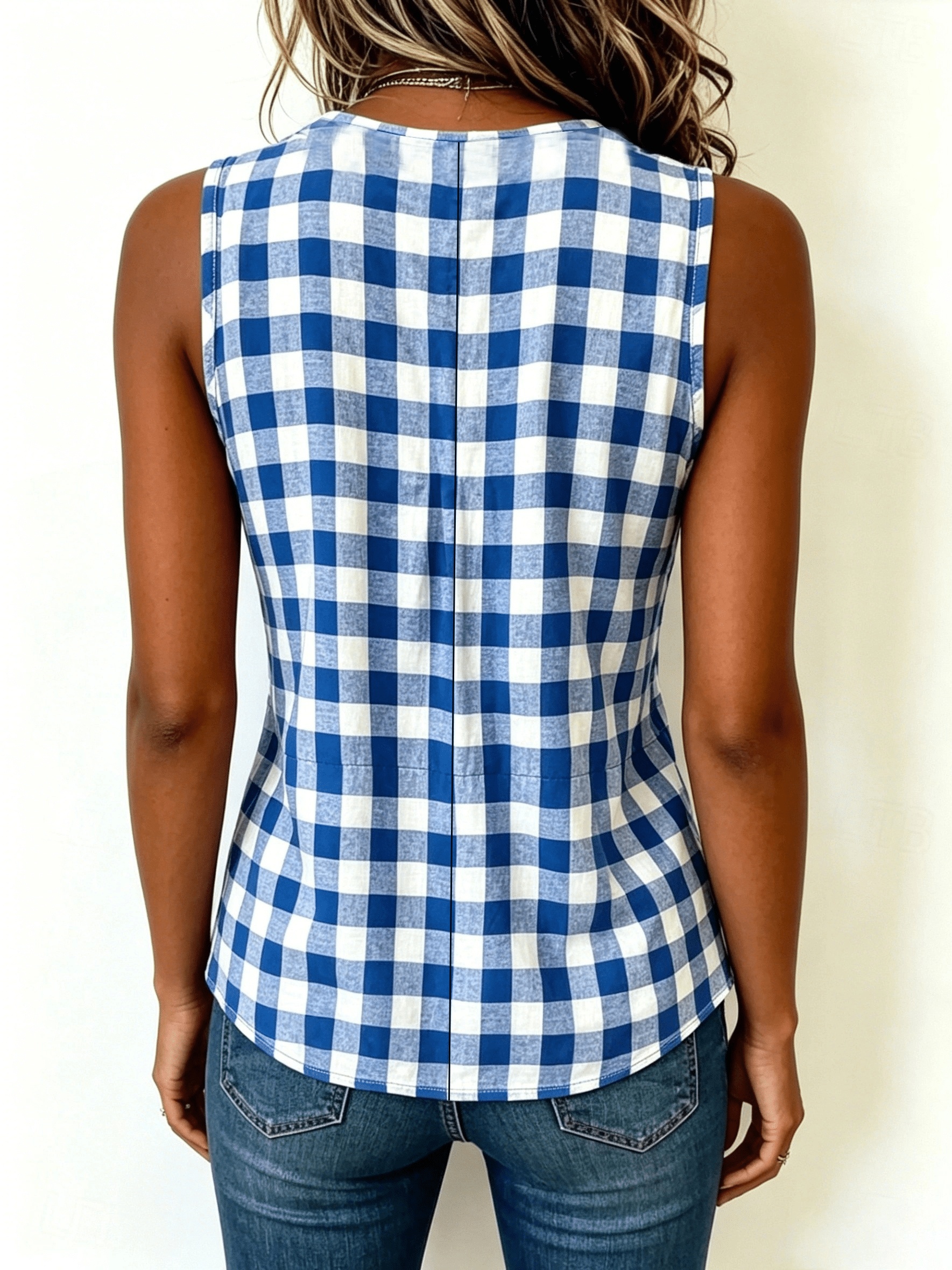 Women's Elegant Vintage Geometric Plaid V-Neck Top