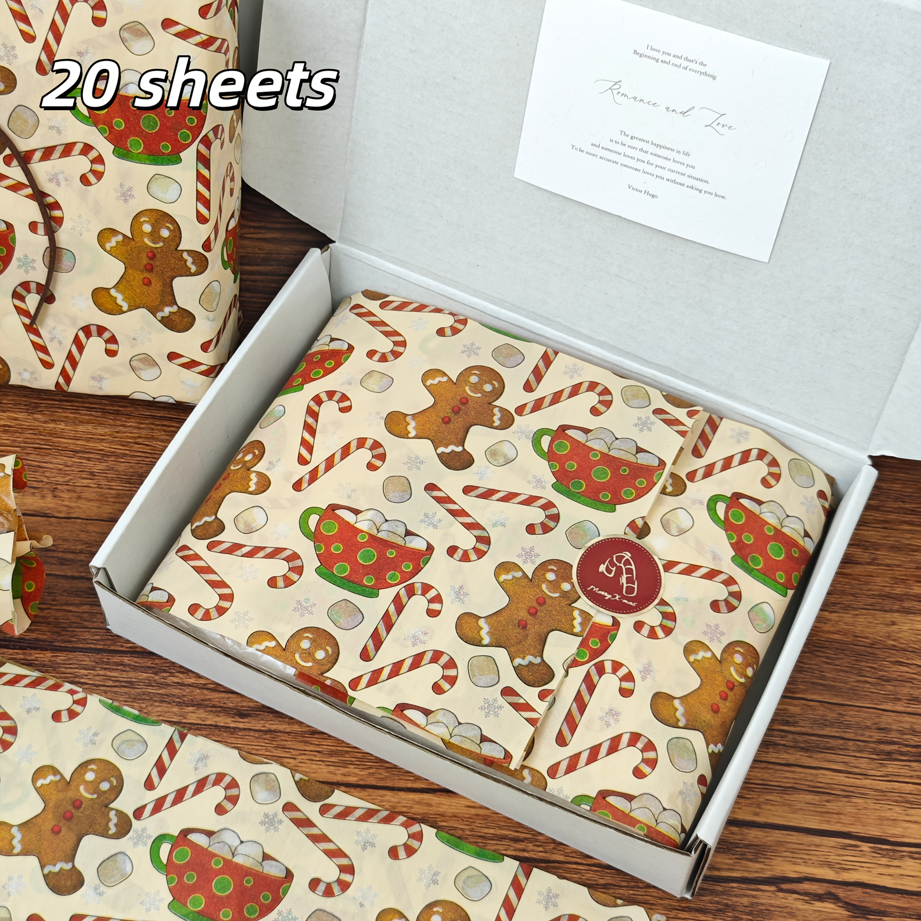 TEMU Christmas Brown Gingerbread Man Pattern Tissue Paper, 50.8 Cm X 35.56 Cm Gift Wrapping Paper, Suitable For Christmas Weddings, Valentine's Day