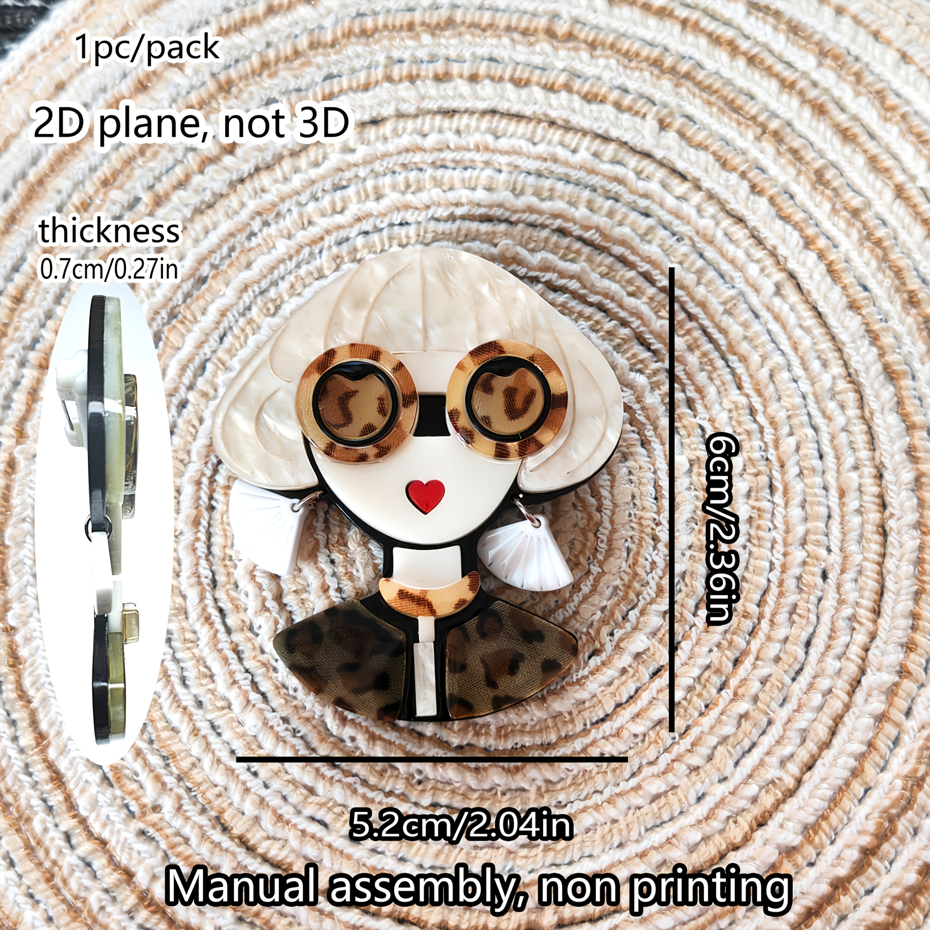 TEMU 2d Flat 1pc Fashionable Blue-haired Acrylic Brooch
