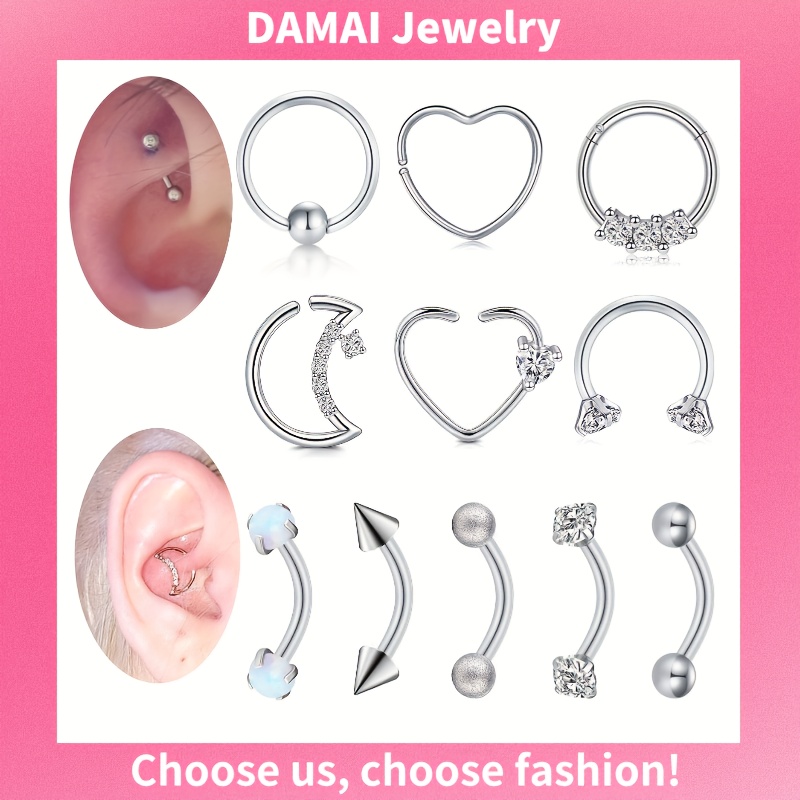 

11pcs Daith Piercing Jewelry Daith For Women Surgical Steel 16g Eyebrow Tragus Piercing Jewelry Small Belly Lip