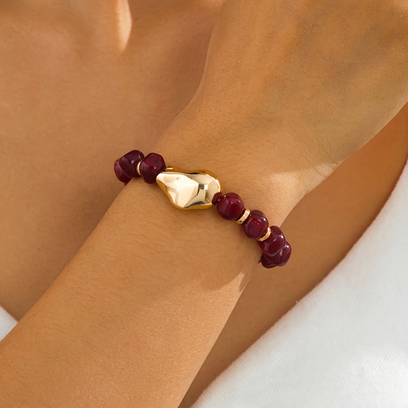 TEMU Bracciale da donna con design originale, bracciale con perline irregolari vino, bracciale retr簷 e regalo versatile per fidanzate e compleanni di
