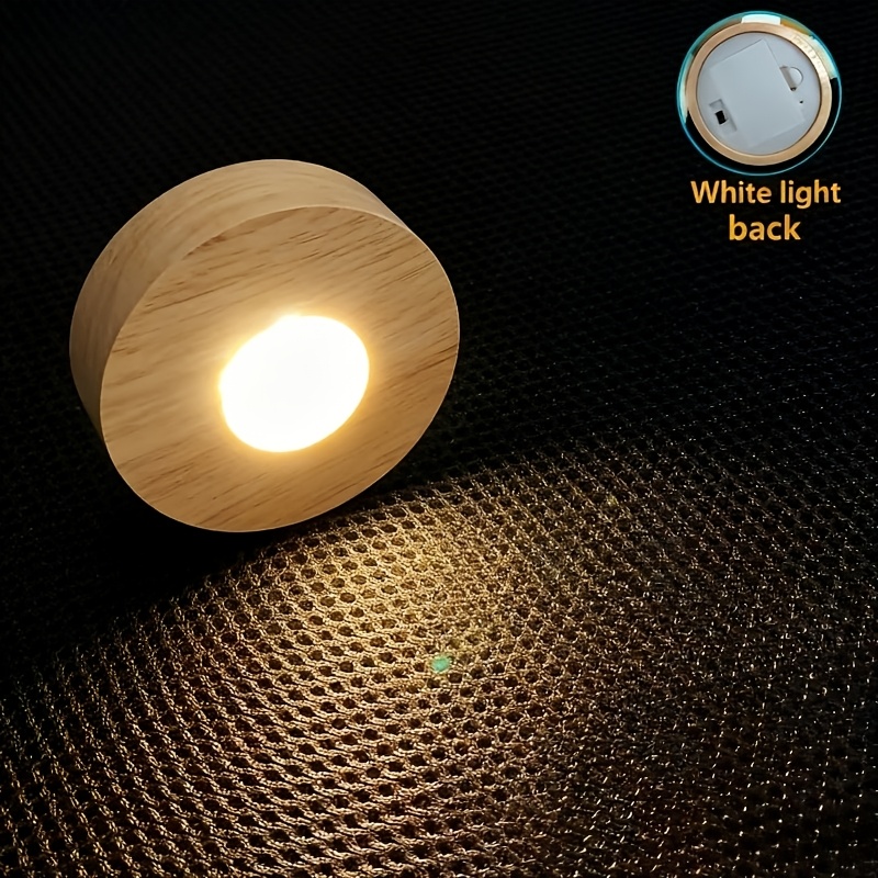 E-shop Doppelte LED-Holzsockel 8CM (3.14IN) Rund | Kristallkugel-Adapter, Batteriebetrieben (Batterie nicht enthalten), Warmweißes Licht mit Schalter,