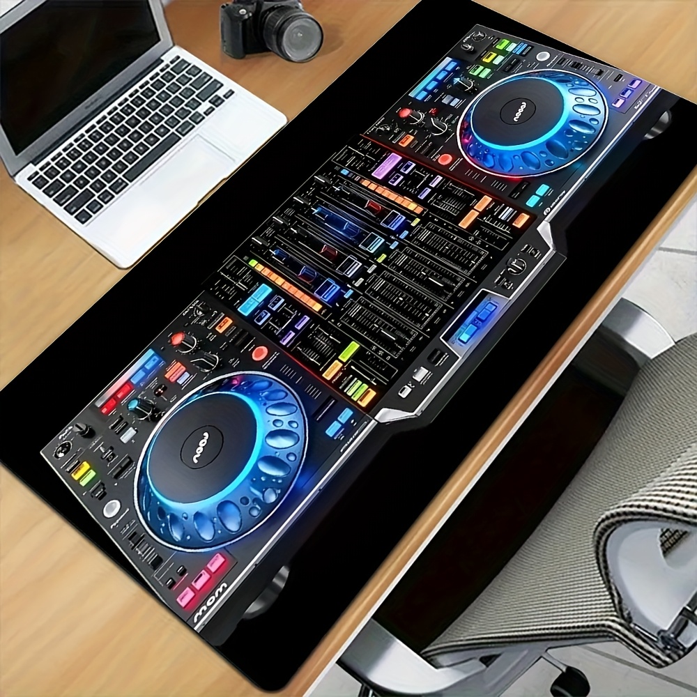 Resim 1 adet Büyük Müzik Mikser Paneli Fare Ped, Kaymaz Kauçuk Taban, 39.88 x 79.76 cm, Renkli DJ Tasarımı Işıklar ve Seslerle, Ofis veya Ev Kullanımı İçin İdeal, Müzik Aleti Dekoru 
