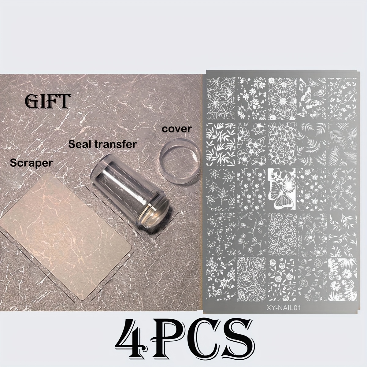 Image of 4pcs Vintage Bohemian Leaf Nail Plate Molds - Stainless Steel Stamping Tools For Gel Polish Design, Nail Art Kit With Vintage Patterns, Includes Free Stamp, For Use , Reusable Engraving Tools For Nail