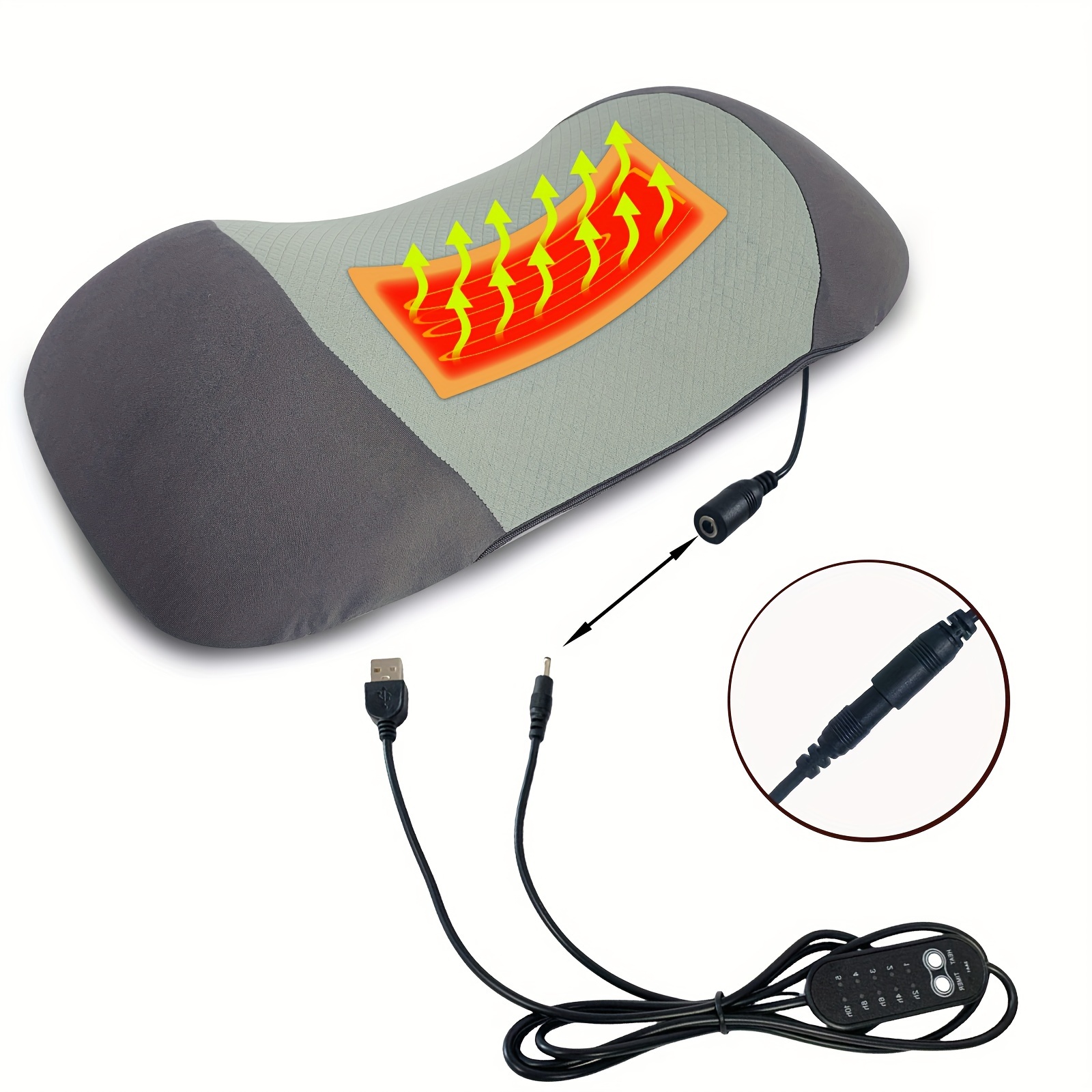 usb powered heated lumbar support pillow with 5 adjustable temperature settings timer ergonomic back for office chairs cars and home use gray backrest pillow Product details 4