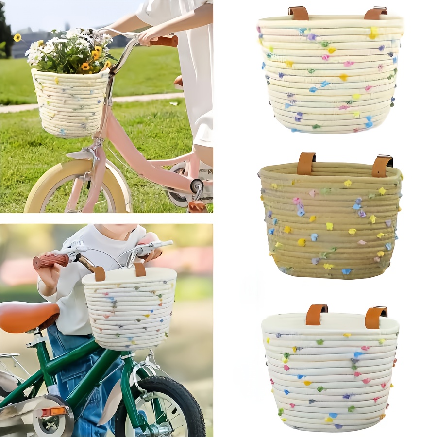 Kids Bike Basket Wicker Woven Front Bicycle Basket For Boys Girls Mini Handlebar Basket For Kids Bike Or Scooter